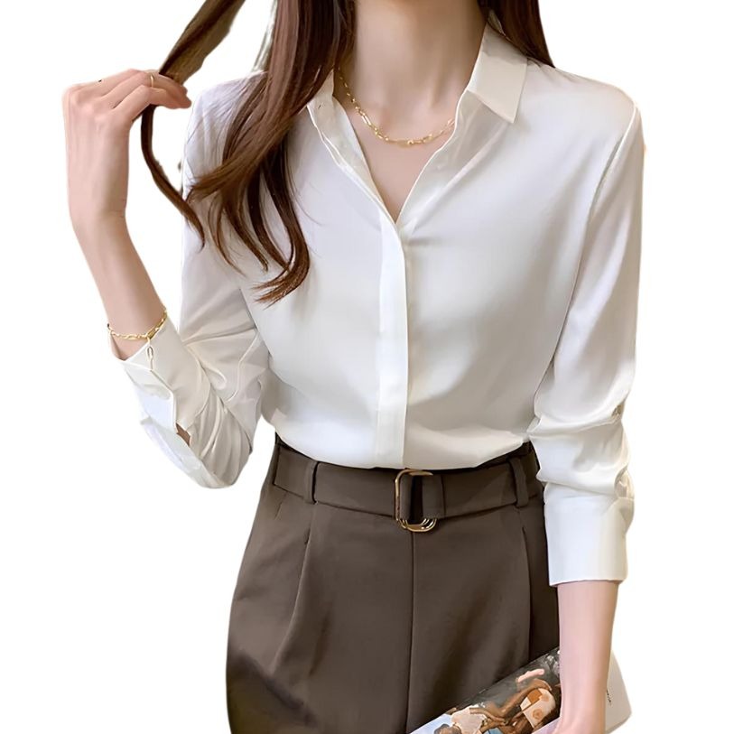 Camisa Feminina Manga Longa Elegante Branca - Forzane