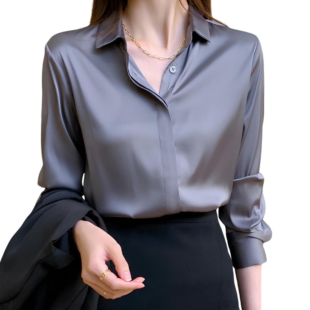 Camisa Feminina Manga Longa Elegante Cinza - Forzane