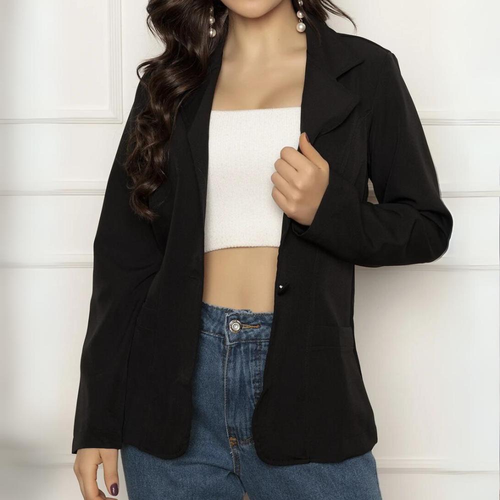 Blazer Feminino de Alfaiataria Formal Preto - Forzane